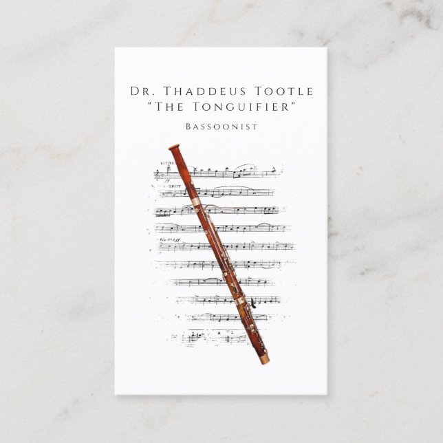 Professional Bassoonist and Bassoon Music Teacher  Business Card (Front)