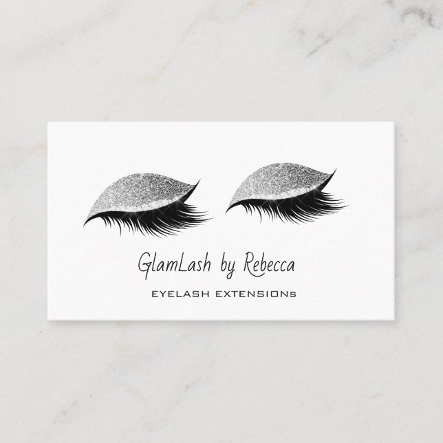 Professional Beauty Eyelash Lashes Glitter Silver Business Card (Front)