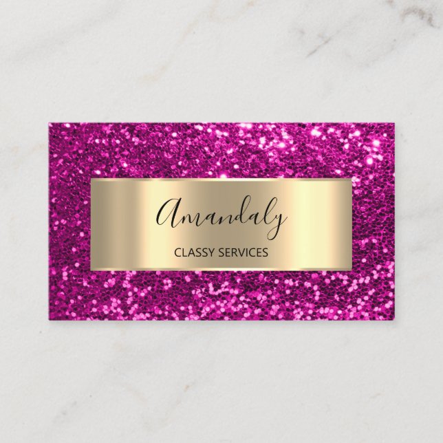 Professional Beauty Hairdresser Glitter Pink Gold Business Card (Front)