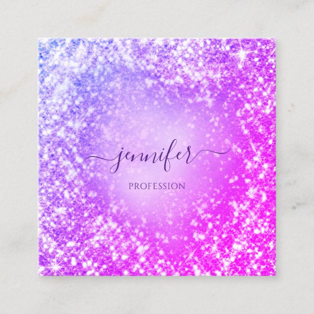 Professional Beauty Makeup Artist Glitter Pink VIP Square Business Card (Front)