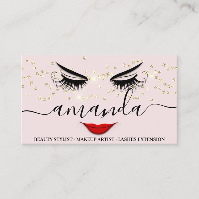 Professional Beauty Makeup Gold Lash Blush Lips  Business Card (Front)