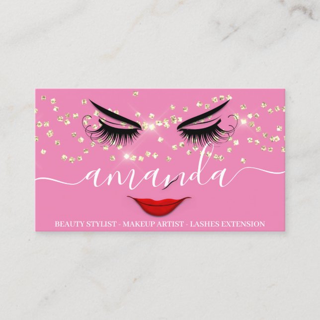 Professional Beauty Makeup Gold Lash Red Lips  Business Card (Front)