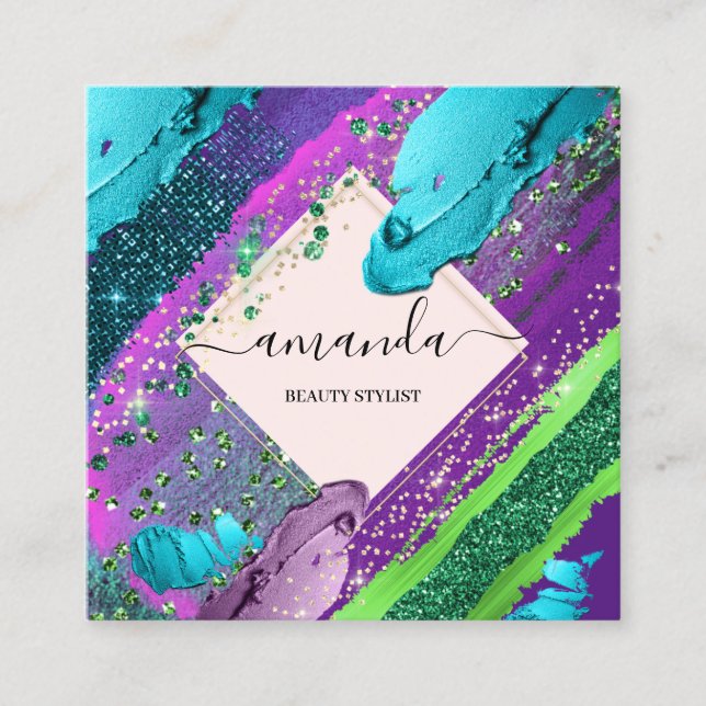 Professional  Beauty Makeup Logo Abstract Blush Square Business Card (Front)