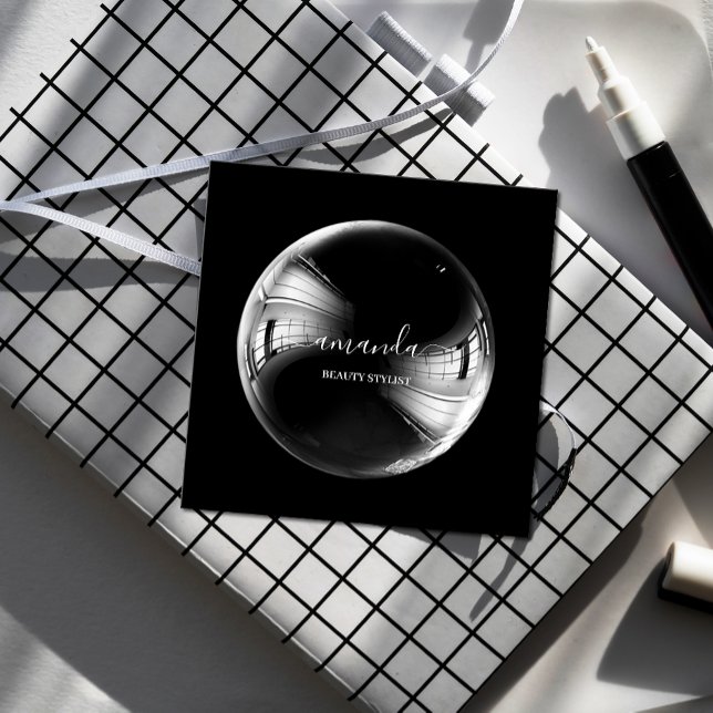 Professional Beauty Makeup Logo Bubble Black  Square Business Card (Creator Uploaded)