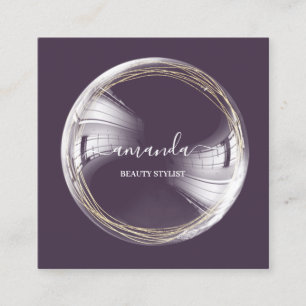 Professional Beauty Makeup Logo Bubble Plum  Square Business Card