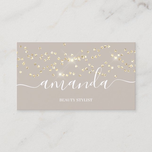 Professional Beauty Makeup Logo Gold Confetti Hair Business Card (Front)