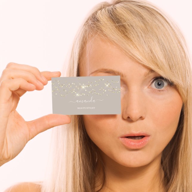 Professional Beauty Makeup Logo Gold Confetti Hair Business Card (Creator Uploaded)