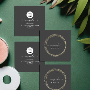 Professional Beauty Makeup Logo Golden Frame Grey Square Business Card