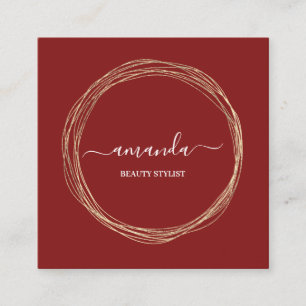 Professional Beauty Makeup Logo Golden Frame Red Square Business Card