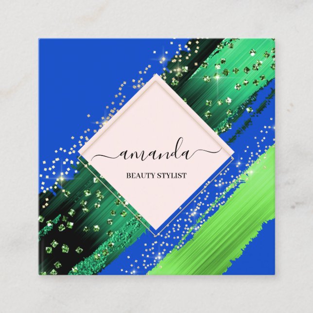 Professional Beauty Makeup Logo Green Blue Tropic Square Business Card (Front)