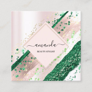 Professional Beauty Makeup Logo Rose Pink Blush Square Business Card