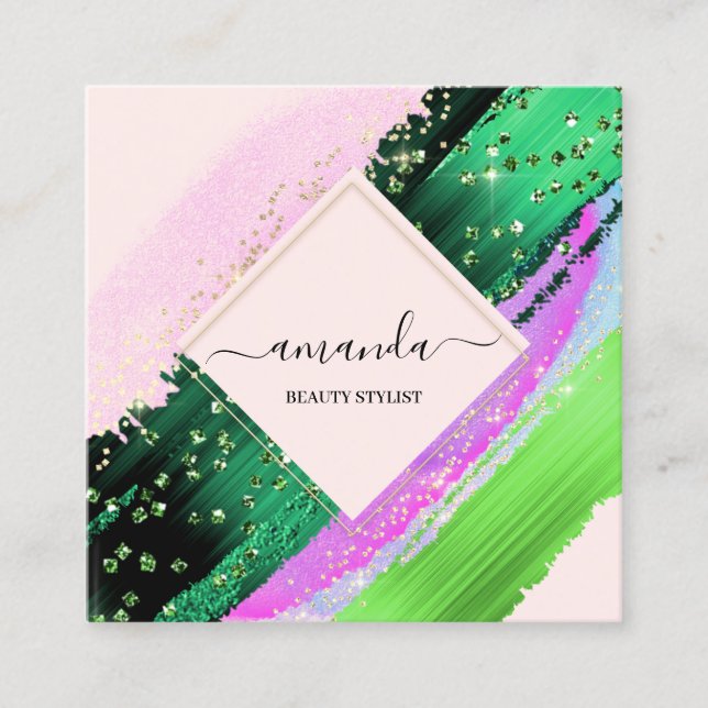 Professional Beauty Makeup Logo Tropic Purple Pink Square Business Card (Front)
