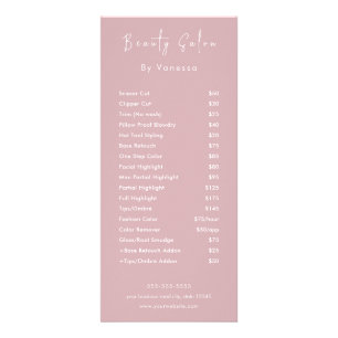 Professional Beauty Salon Price List Services Rack Card