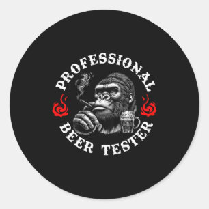 Professional Beer Tester Funny Drinking Monkey Quo Classic Round Sticker