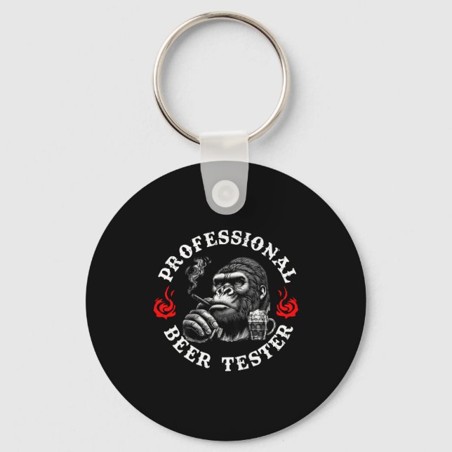 Professional Beer Tester Funny Drinking Monkey Quo Key Ring (Front)