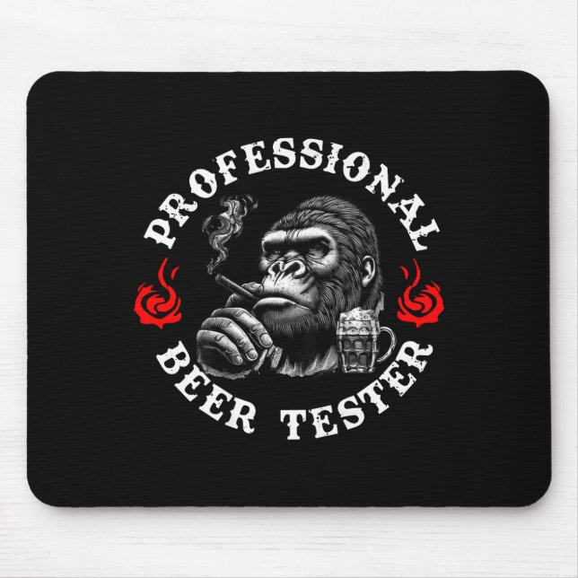 Professional Beer Tester Funny Drinking Monkey Quo Mouse Mat (Front)