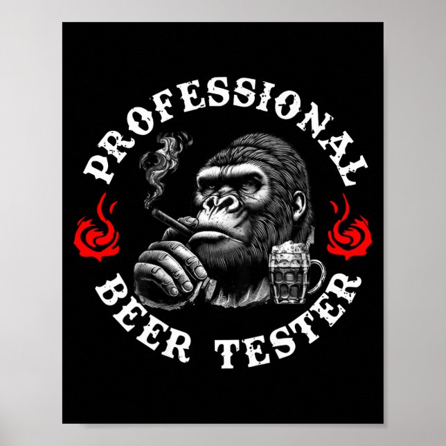 Professional Beer Tester Funny Drinking Monkey Quo Poster (Front)