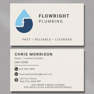 Professional Beige Plumbing Service Business Card
