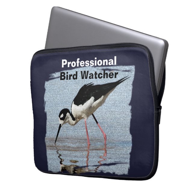 Professional Bird Watcher Black White Wading Bird Laptop Sleeve (Front Left)