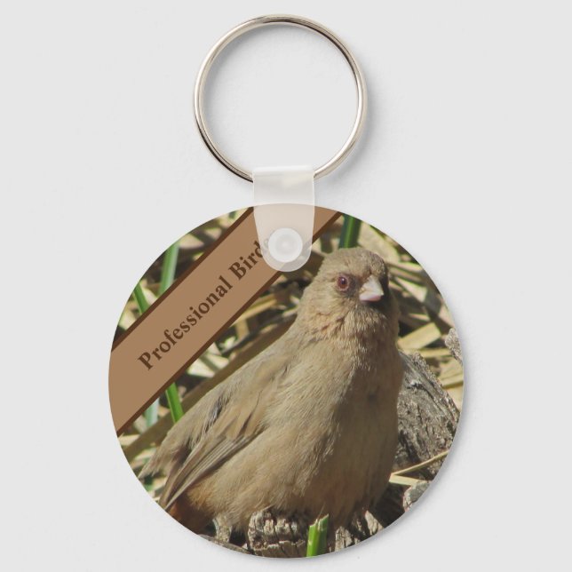 Professional BIrder Small Brown Towhee Photo Bird Key Ring (Front)
