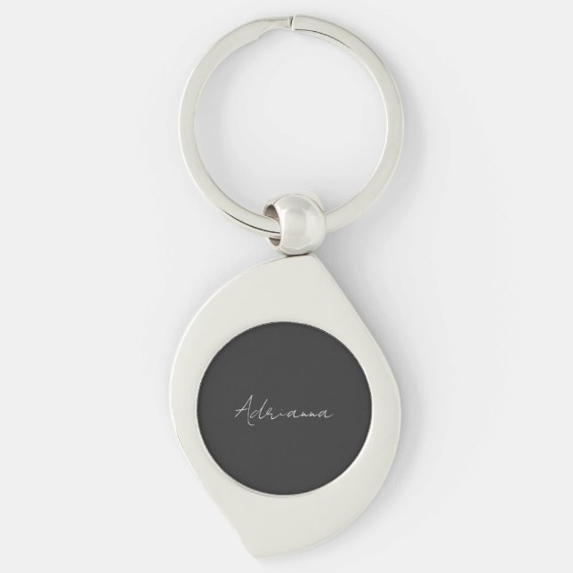 Professional black add your name handwriting retro key ring (Front)