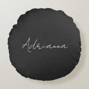 Professional black add your name handwriting retro round cushion