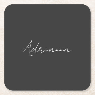 Professional black add your name handwriting retro square paper coaster