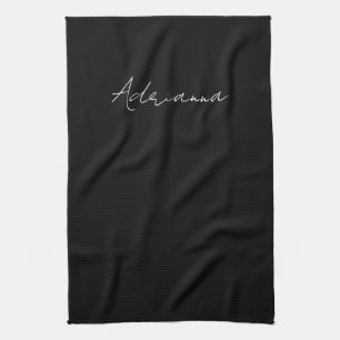 Professional black add your name handwriting retro tea towel
