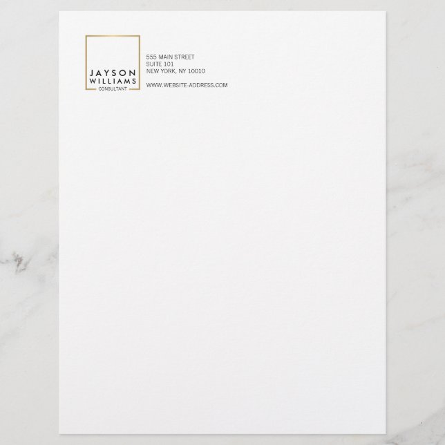 Professional Black and Faux Gold Square Logo Letterhead (Front)