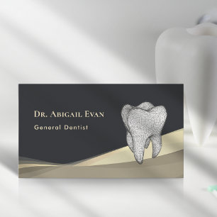 Professional Black and Gold 3D Tooth Icon Dentist Business Card