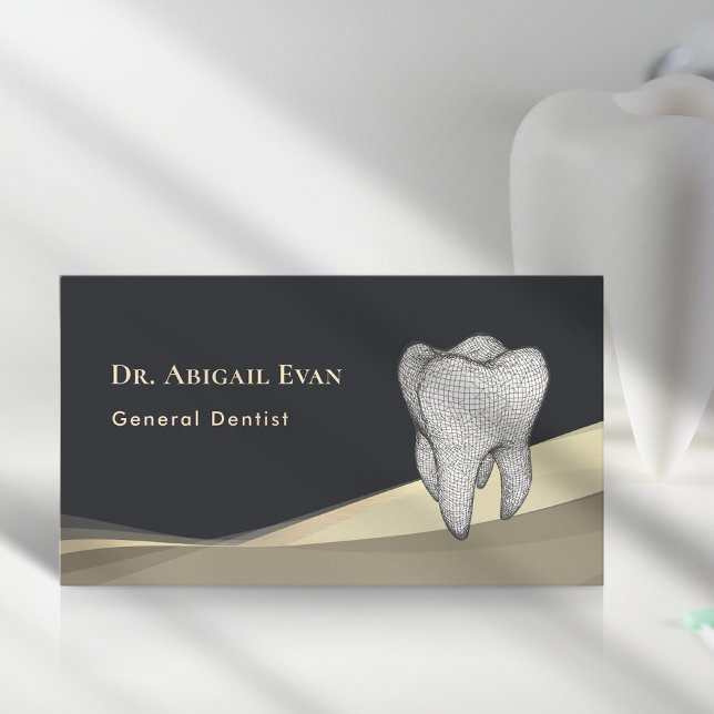 Professional Black and Gold 3D Tooth Icon Dentist Business Card (Professional Black and Gold 3D Tooth Icon Dentist Business Card)