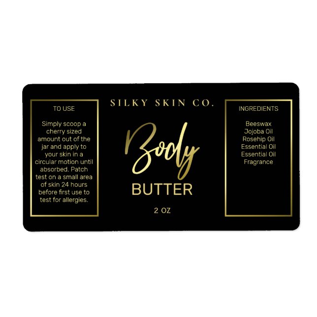 Professional Black And Gold Body Butter Labels (Front)