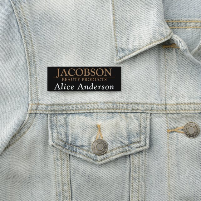 Professional Black and Gold Custom Name Tag Badge (In Situ)