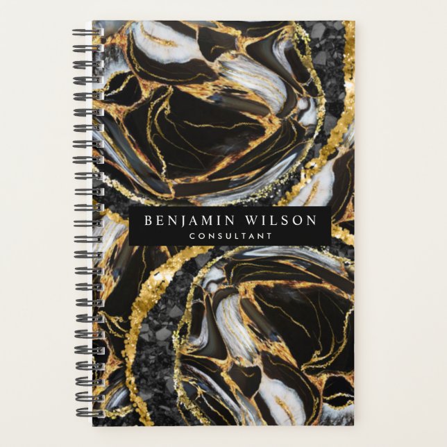 Professional Black And Gold Marble Abstract Planner (Front)
