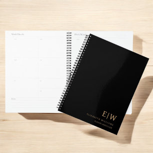 Professional Black and Gold Monogram Initial Planner