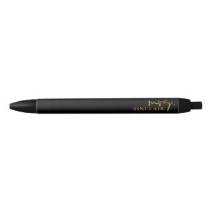 Professional Black and Gold Script Classy Mrs Black Ink Pen