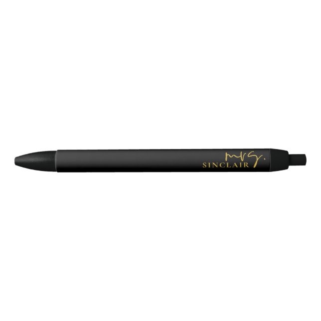 Professional Black and Gold Script Classy Mrs Black Ink Pen (Front)