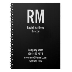 Professional Black and Grey Name and Monogram Notebook