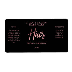 Professional Black And Rose Gold Hair Serum Labels
