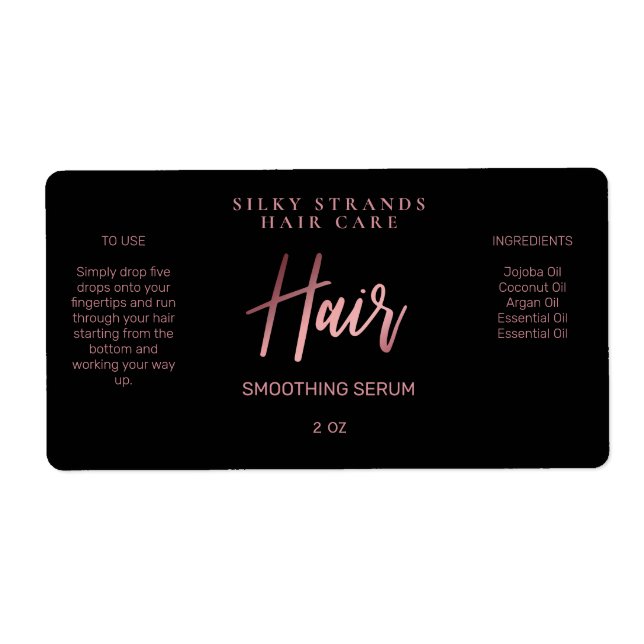 Professional Black And Rose Gold Hair Serum Labels (Front)