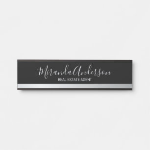 Professional Black and Silver with Script Name Door Sign