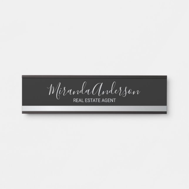 Professional Black and Silver with Script Name Door Sign (Front)