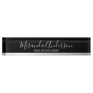 Professional Black and Silver with Script Name Nameplate