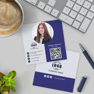 Professional Black and White add Photo QR Code Sq Square Business Card