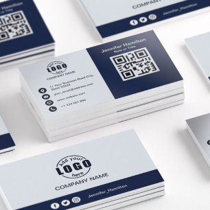 Professional Black and White add your Logo QR Code Business Card