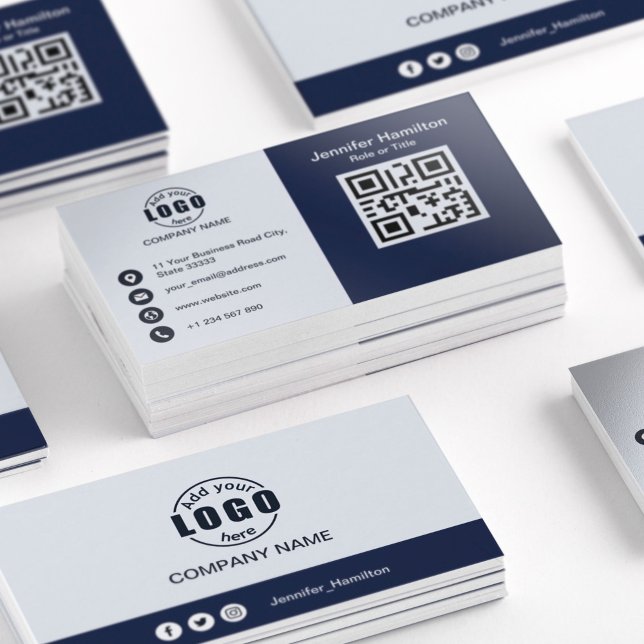Professional Black and White add your Logo QR Code Business Card (Creator Uploaded)