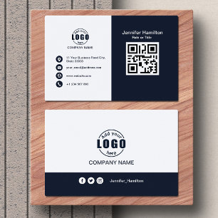 Professional Black and White add your Logo QR Code Business Card