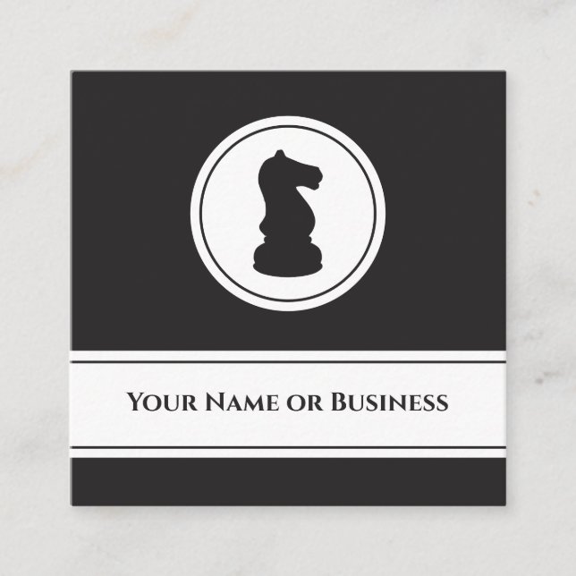Professional Black and White Chess Piece Knight Square Business Card (Front)