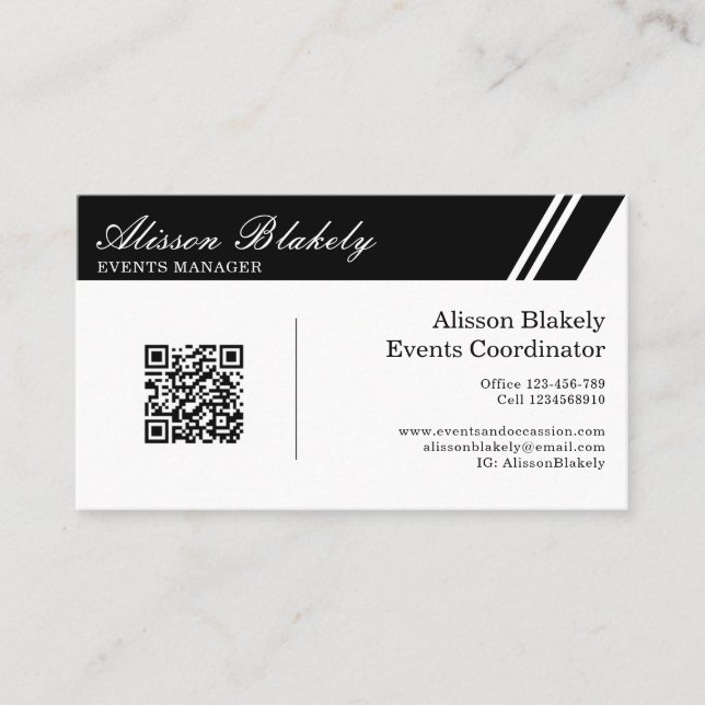 Professional Black and White Company Logo QR Code Business Card (Front)
