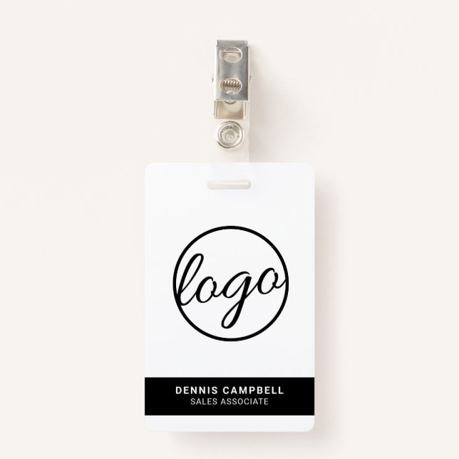 Professional Black and White Corporate Large Logo ID Badge (Front with Clip)